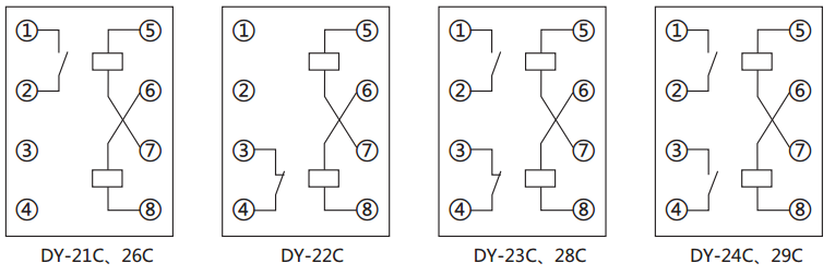 DY-24C、D电压继电器内部接线图