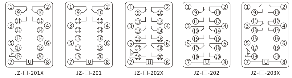 JZY（J)-215X静态中间继电器内部接线图及外引接线图
